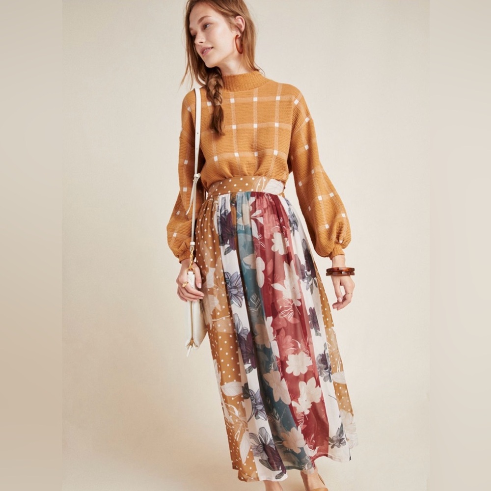 NWT Anthropologie Goldie Floral and Polka Dot Maxi Skirt